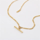 18K Plated T Bar Chain Choker Necklace
