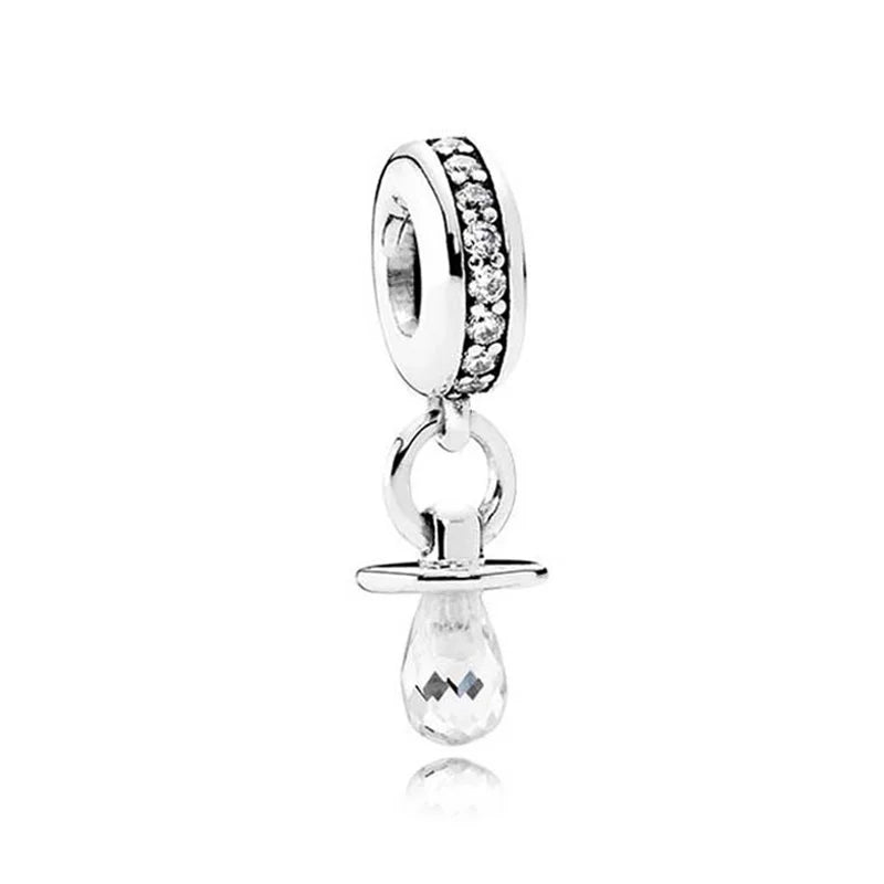 925 Silver Pacifier Charm Clear CZ Beads DIY Bracelet Jewelry Making