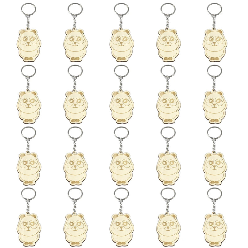 Pack of 20 Panda Wooden Keychain DIY Blanks Wood Tags Arts and Crafts