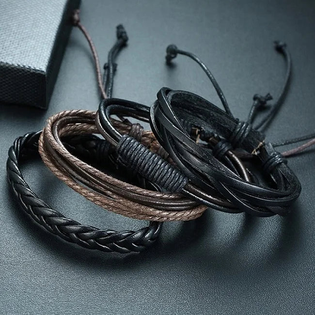 4 Men Statement Wrap Bracelets Bangles High PU Leather Jewelry Boyfriend Gift