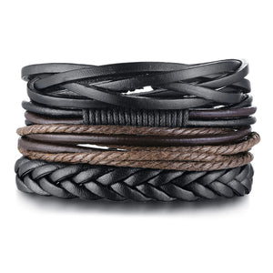 4 Men Statement Wrap Bracelets Bangles High PU Leather Jewelry Boyfriend Gift