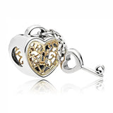 Padlock Heart & Key Snowflake Family 925 Silver Charm