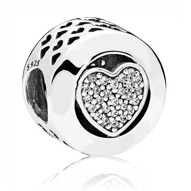 Padlock Heart & Key Snowflake Family 925 Silver Charm