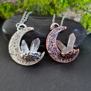 Pagan Crescent Moon Healing Crystal Pendant Necklace