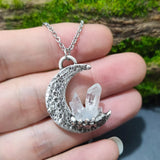 Pagan Crescent Moon Healing Crystal Pendant Necklace