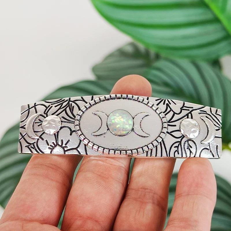 Pagan Triple Moon Crescent Moon Hair Barrette Crystal Altar Witch Hairpin