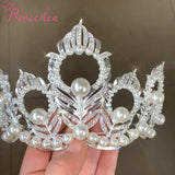 Rhinestone Silver Pearls Feather Diadems Miss Universe Tiaras and Crowns