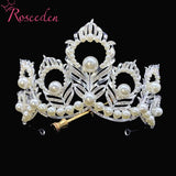 Rhinestone Silver Pearls Feather Diadems Miss Universe Tiaras and Crowns