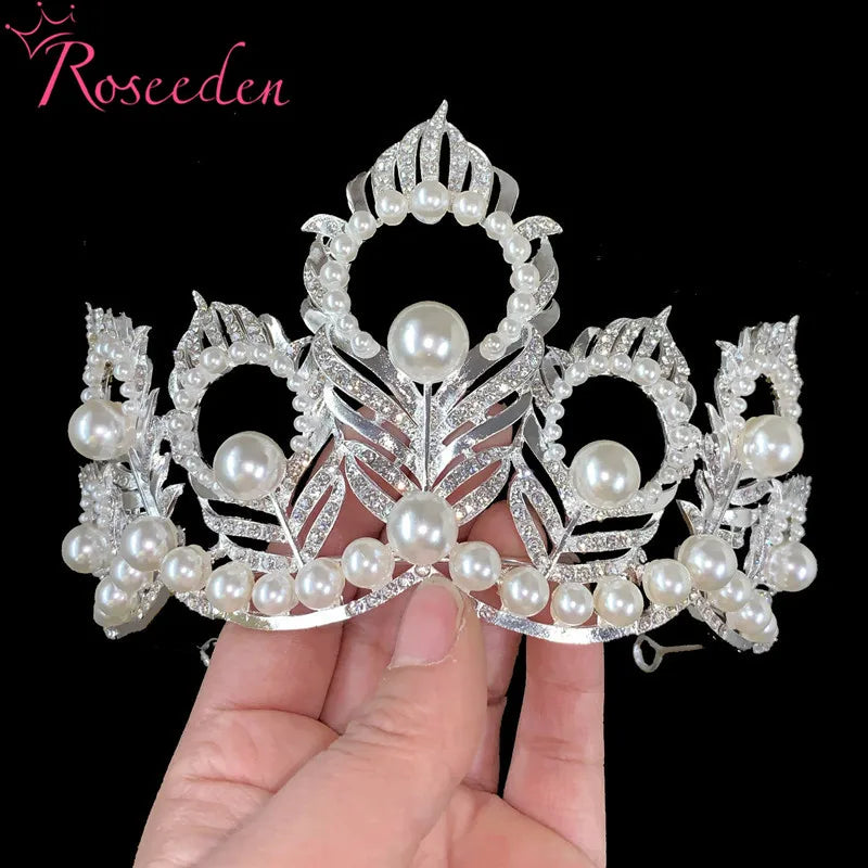 Rhinestone Silver Pearls Feather Diadems Miss Universe Tiaras and Crowns