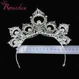 Rhinestone Silver Pearls Feather Diadems Miss Universe Tiaras and Crowns