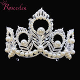 Rhinestone Silver Pearls Feather Diadems Miss Universe Tiaras and Crowns