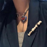 Painted Love Glass Pearl Y2K Pendant Necklace for Women