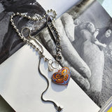 Painted Love Glass Pearl Y2K Pendant Necklace for Women