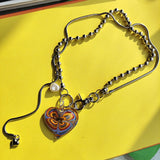 Painted Love Glass Pearl Y2K Pendant Necklace for Women