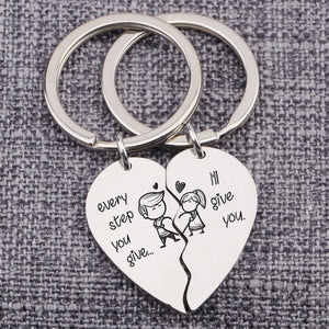 Heart Puzzle Couples Gift Keychain Every Step Give I`ll You Funny Keyring
