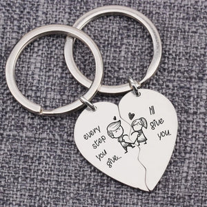 Heart Puzzle Couples Gift Keychain Every Step Give I`ll You Funny Keyring