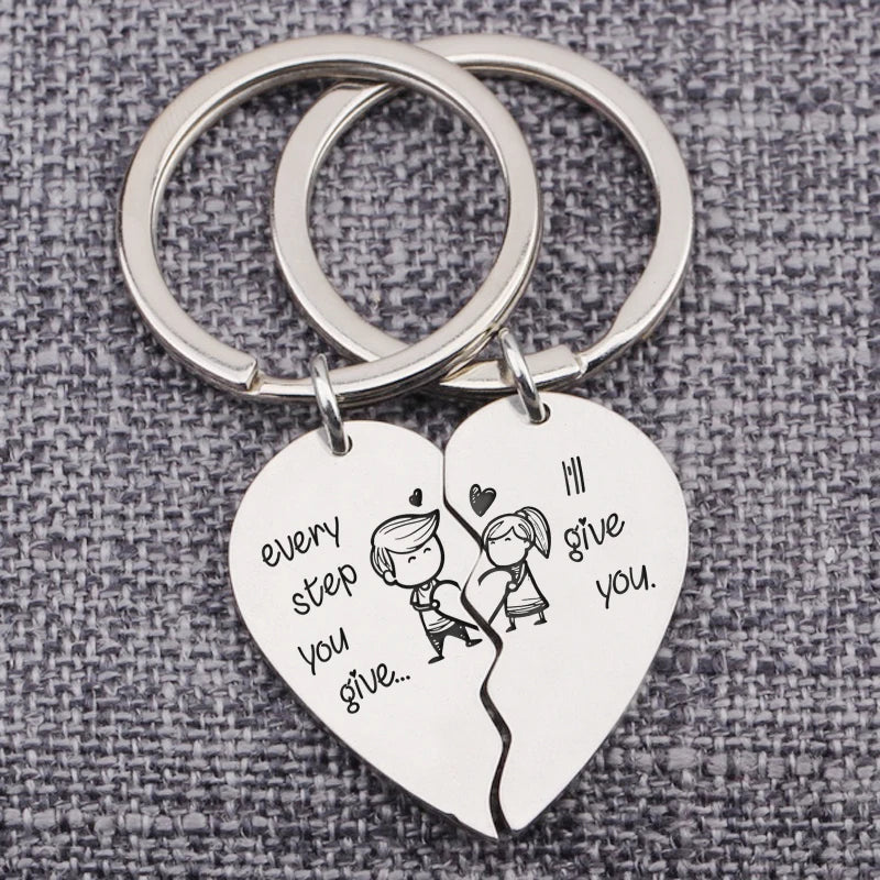 Heart Puzzle Couples Gift Keychain Every Step Give I`ll You Funny Keyring