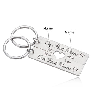 Personalized Couple Keychain Initials Heart Keyring Custom Anniversary Gift