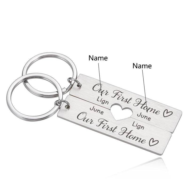 Personalized Couple Keychain Initials Heart Keyring Custom Anniversary Gift