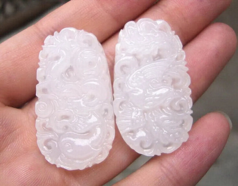Rare Carved Natural Jade Pendant- Dragon & Phoenix