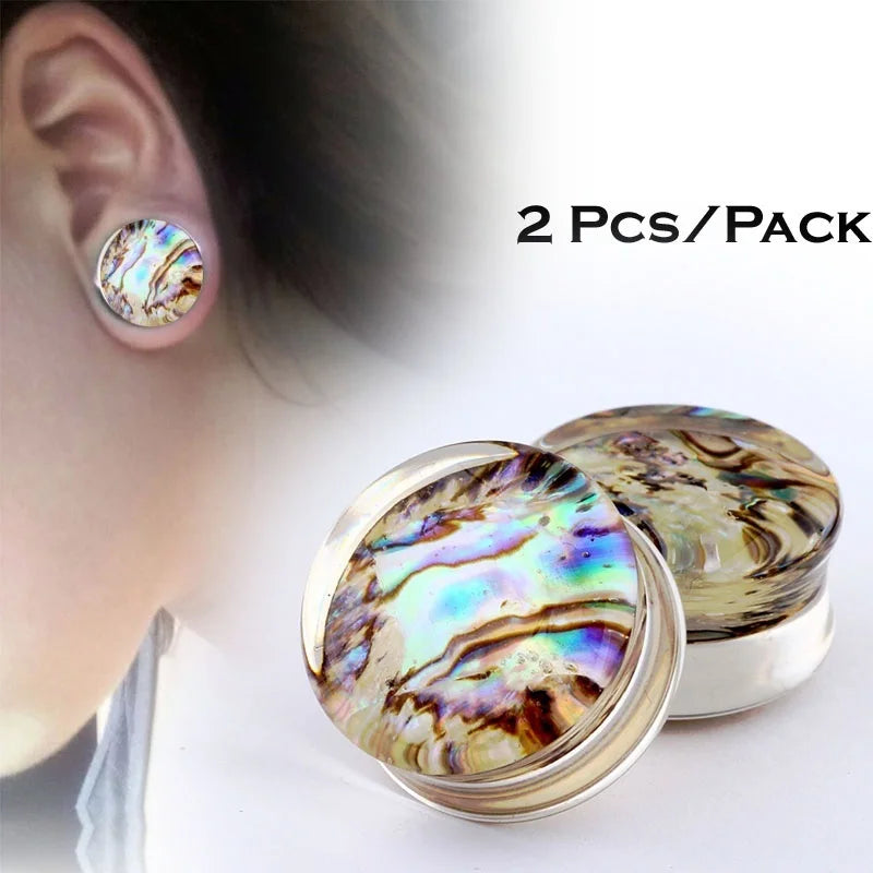 Pair Shell Ear Tunnels & Plugs Saddle Ear Dilations Flesh Piercing 8-20mm