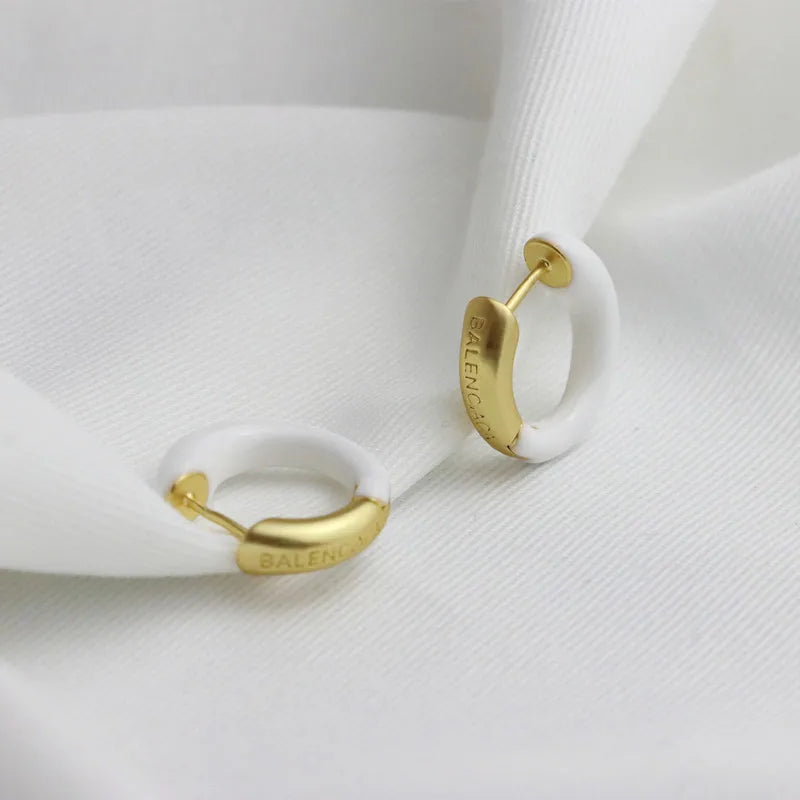 Vintage Solid Hoop Earrings Enamel Ladies Jewelry