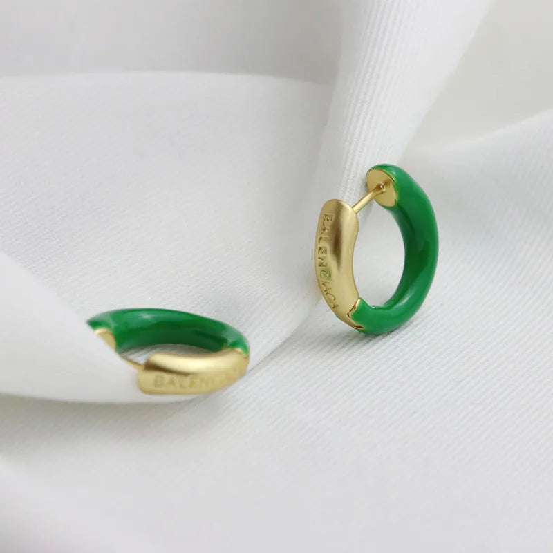 Vintage Solid Hoop Earrings Enamel Ladies Jewelry
