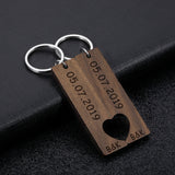 Custom Wooden Couple Keychain Special Date Letter Engraved Keyring