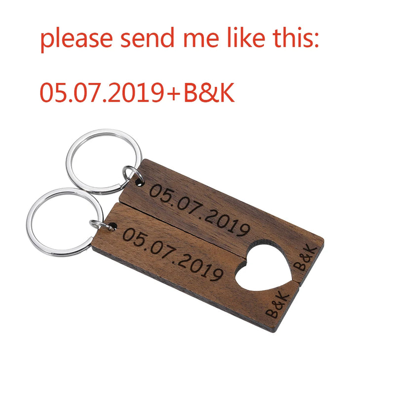 Custom Wooden Couple Keychain Special Date Letter Engraved Keyring