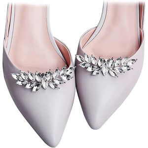 2 PCS Silver Plated Bridal Shoe Clip Brooches Crystal Shoe Buckle