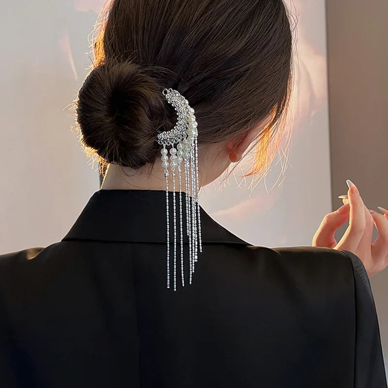 Palace Style Flower Pearl Tassel Retro Hairpin