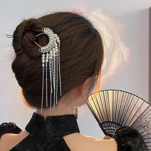 Palace Style Flower Pearl Tassel Retro Hairpin