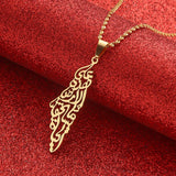 Map Pendant Necklace Arabic Hollow Stainless Steel Chain Necklace