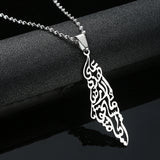 Map Pendant Necklace Arabic Hollow Stainless Steel Chain Necklace