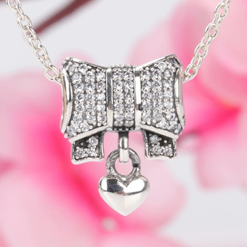 Pan's Beads S925 Silver Bow Heart Diamond Bracelet