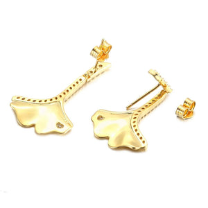 925 Sterling Silver Clear CZ Gingko Leaf Drop Earrings for Women