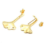 925 Sterling Silver Clear CZ Gingko Leaf Drop Earrings for Women