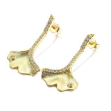 925 Sterling Silver Clear CZ Gingko Leaf Drop Earrings for Women