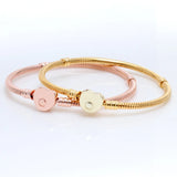 Pan S925 Pure Silver Snake Bone Rose Gold-Plated Bracelet, Pan L