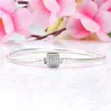 Pan Home 925 Silver Snake Bone Bracelet with Diamond Buckle