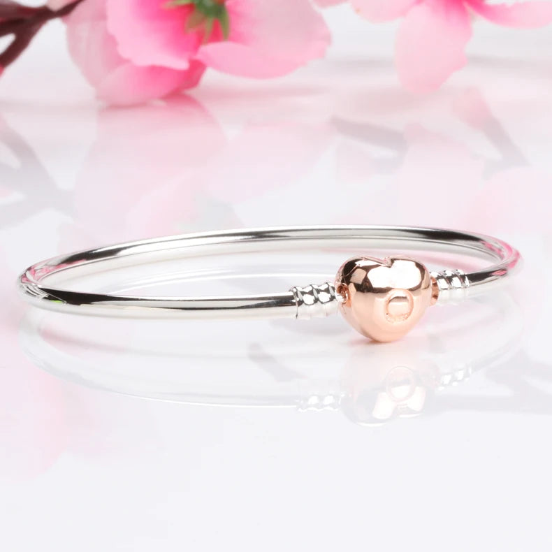 S925 Pure Silver Heart-shaped Rose Clasp Snake Bone Bracelet