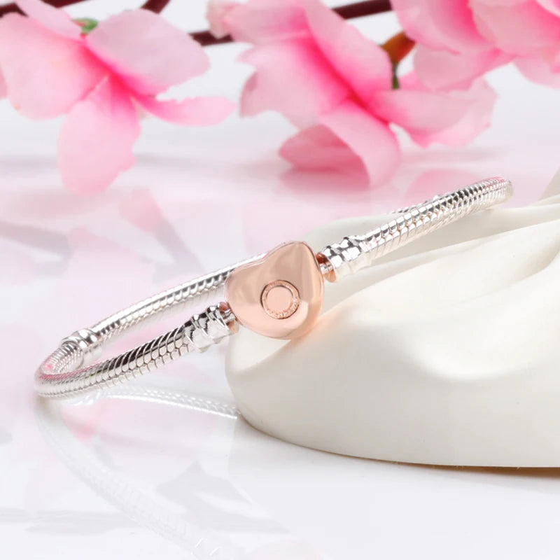 S925 Silver Heart Rose Clasp Bracelet