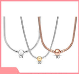 S925 Sterling Silver Bracelet Silver Beads Rose Moments Snake Necklace