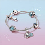 925 Silver Glass Shoes Mouse Charm Winter Crystal Charm Girl Charm Jewelry