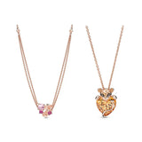 Exotic Rose Sparkling Lion Heart-Shaped Clavicle Chain Necklace