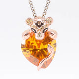 Exotic Rose Sparkling Lion Heart-Shaped Clavicle Chain Necklace
