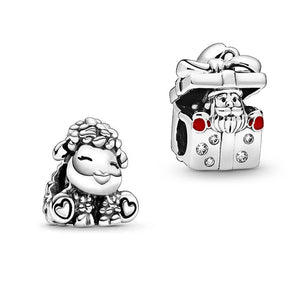S925 Sterling Silver Sheep Santa Beads Charm Bracelet Necklace