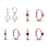 925 Silver Freshwater Pearl Earrings Rose Purple Zircon Jewelry