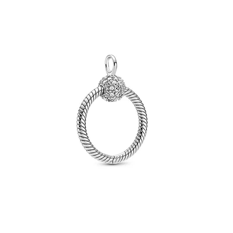 925 Sterling Silver Pav? Bead O-Shaped Pendant Romantic Gift