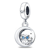 925 Silver Owl on the Moon Charm 3mm Bracelet DIY Jewelry
